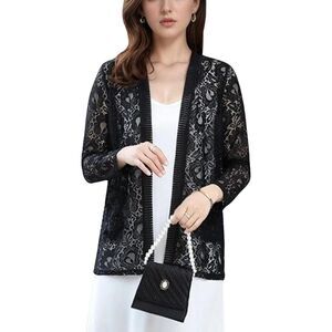 Long Sleeve Open Front Floral Crochet Shrug, Medium, 6D-199T006